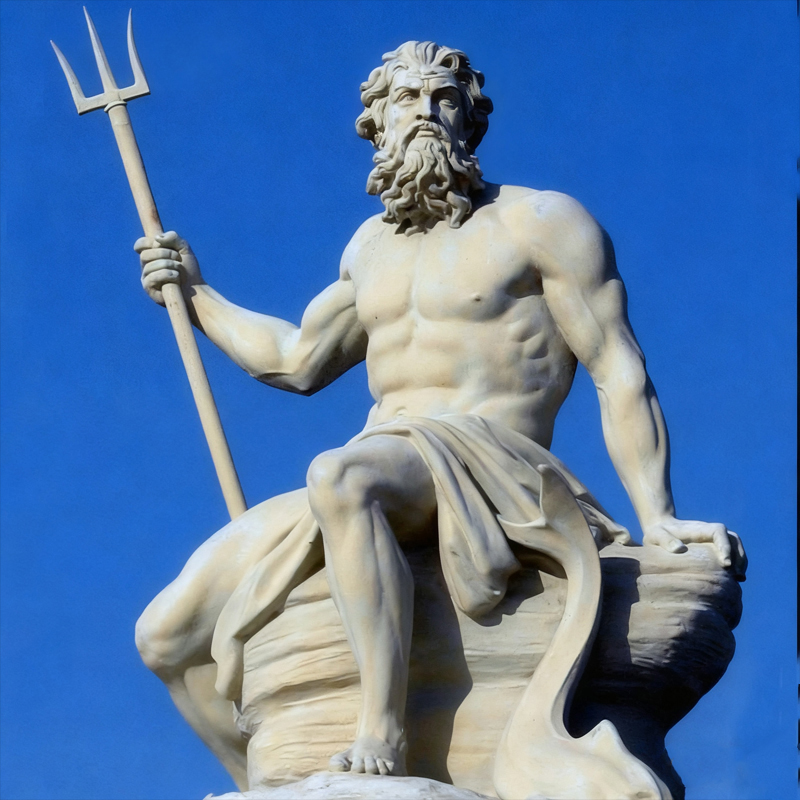 Marmeren menselijke sculptuur met Poseidon-thema