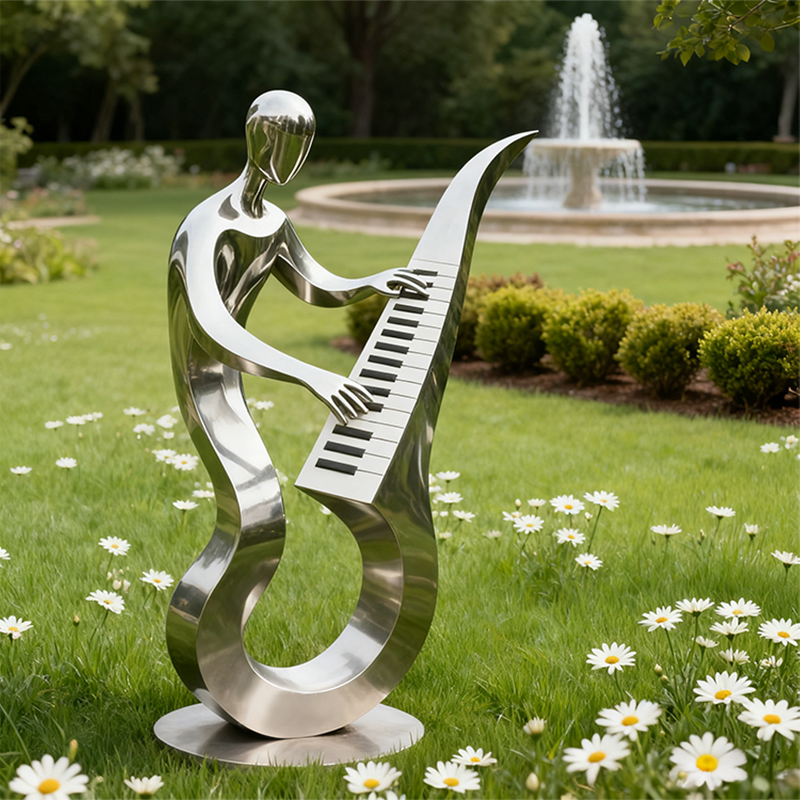 RVS pianospeler sculptuur