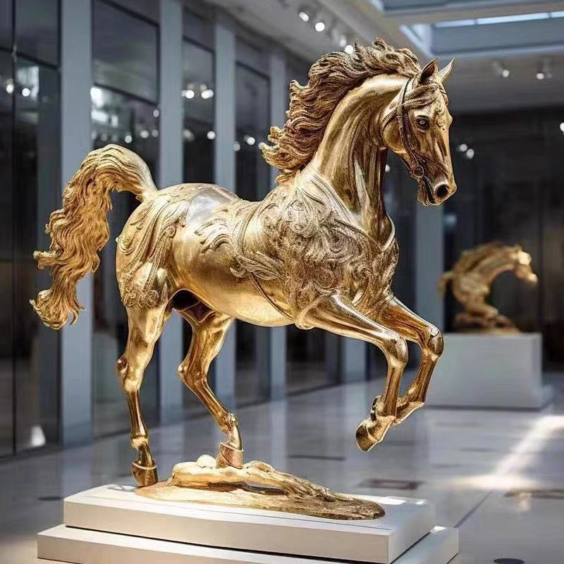 Glasvezel gouden paard sculptuur