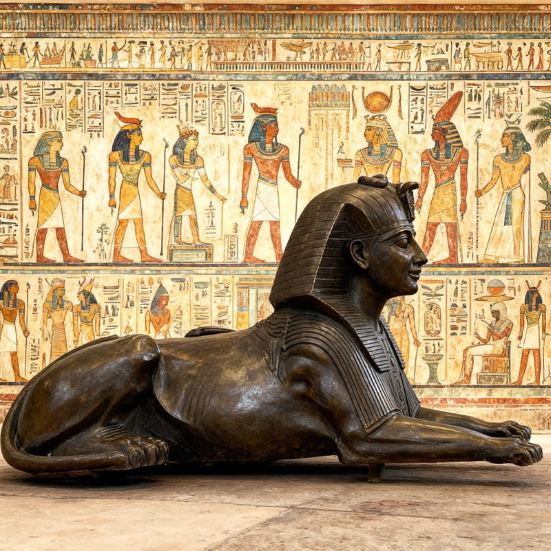 Bronzen groot sfinxbeeld – oude Egyptische mythologie