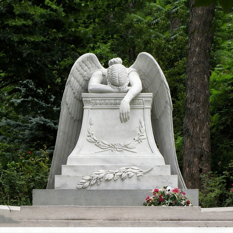 Gebogen hoofd engel marmeren grafsteen