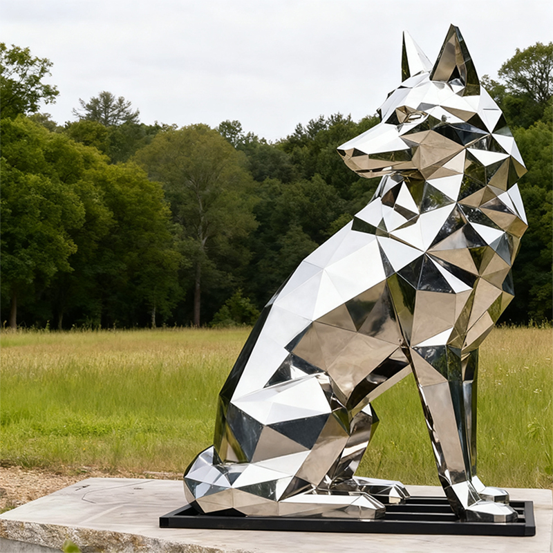 RVS Wolf sculptuur