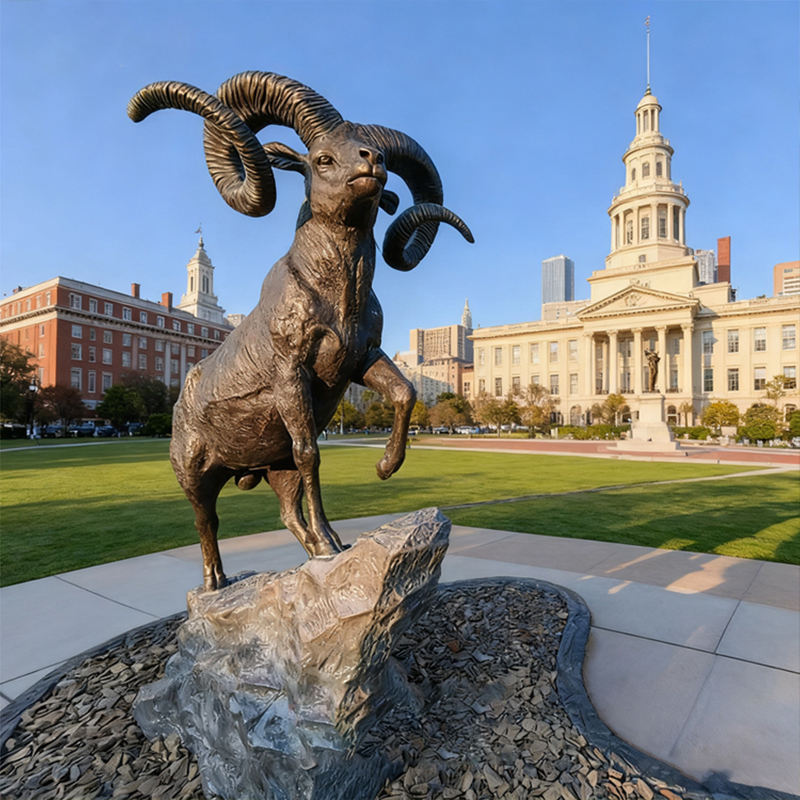 Bronzen Big Horn Ram-sculptuur – buitentuindecoratie