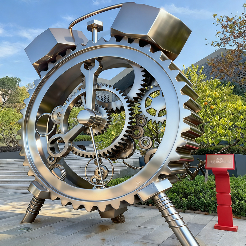 Industriële hardware uitrusting en kloksculptuur