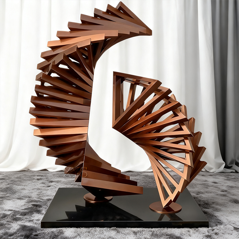 Bronzen spiraalvormige abstracte gelaagde plaksculptuur