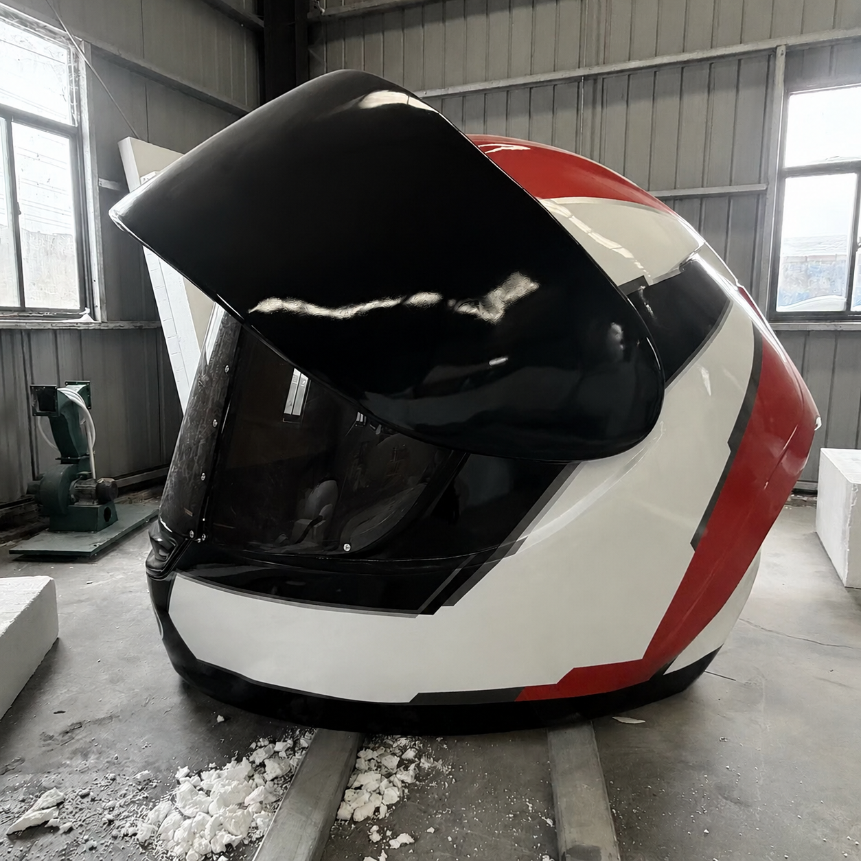 Hoe wordt een gigantische motorhelmsculptuur van hars gemaakt – en wie maakt ze op schaal?