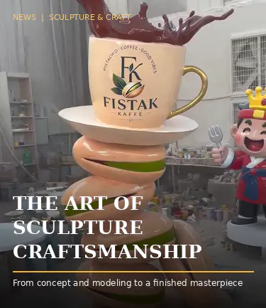 Hoe wordt een glasvezelsculptuur van pistachekoffie gegoten en geschilderd voor een nieuw Amerikaans café?